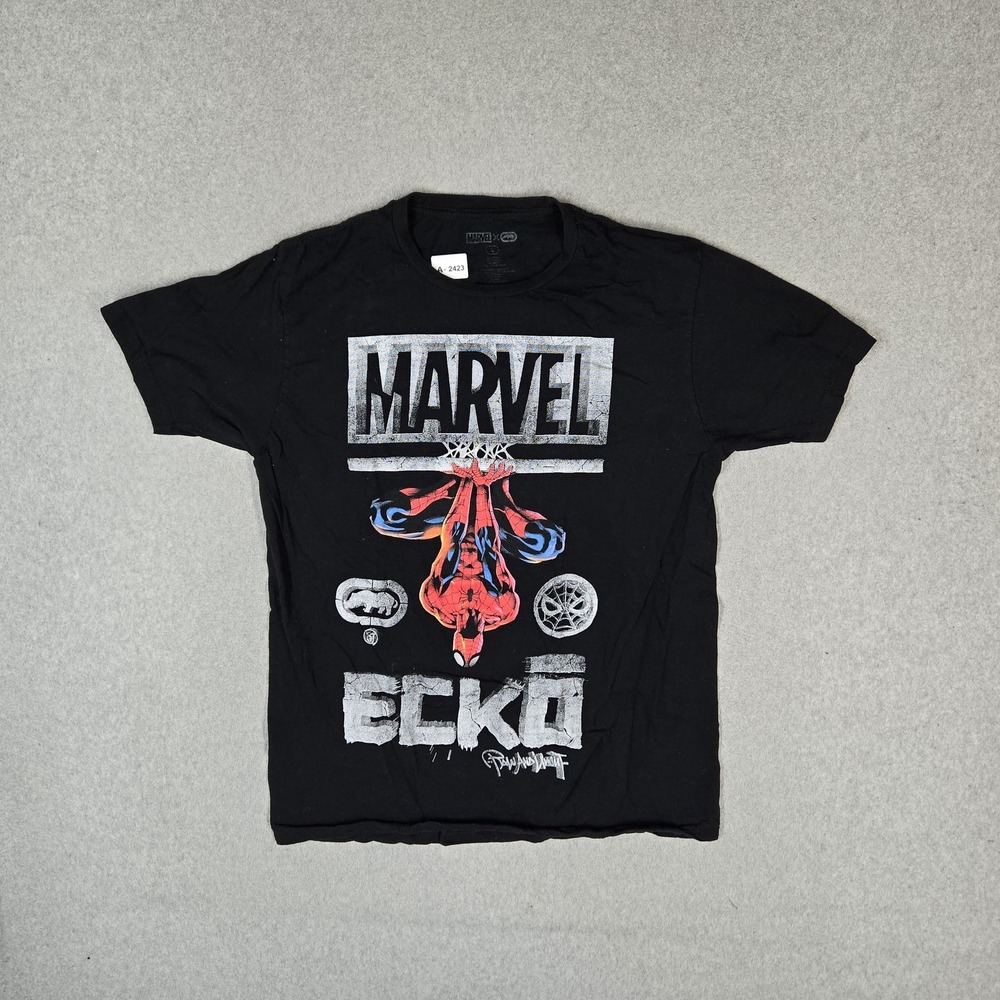 Marvel x Ecko Unltd Men Shirt L Black Spider-Man Logo Graphic Print Short Sleeve